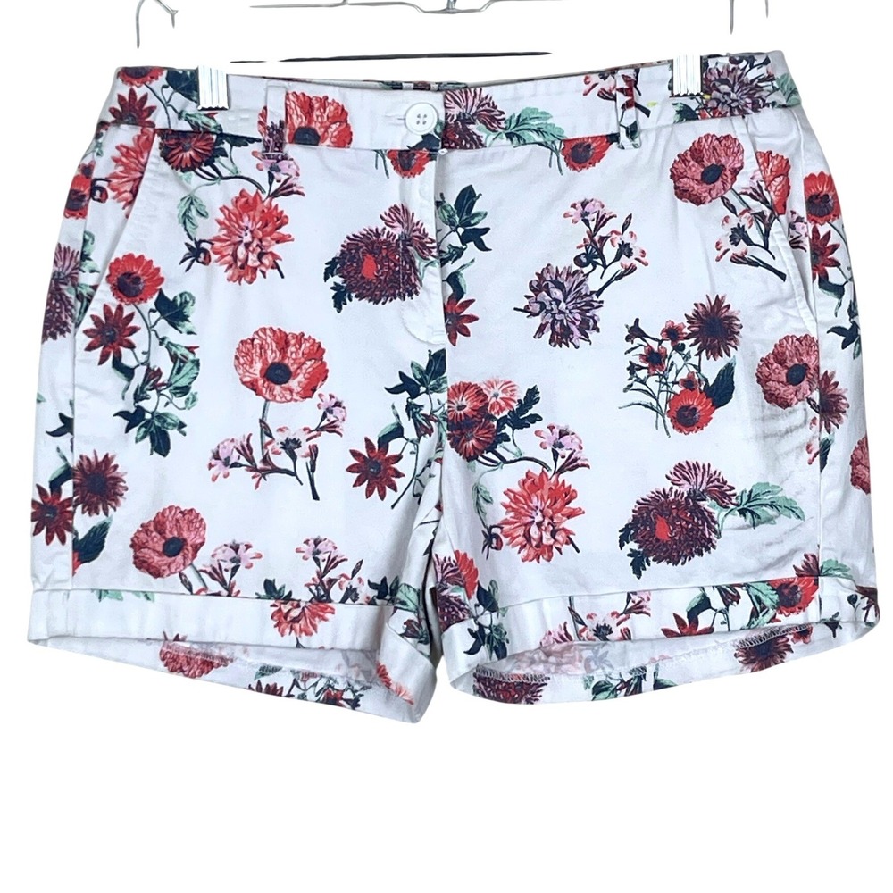 Juniper + Lime‎ Women White Red Floral Cuffed Chino Stretch Shorts Size 4 - Picture 2 of 13